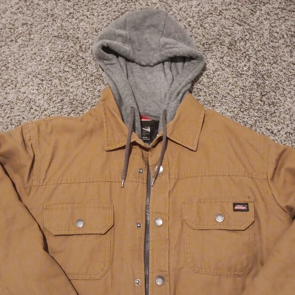 Genuine Dickies Men's Hooded Canvas Shirt Jacket Color Brown - Picture 2 of 8